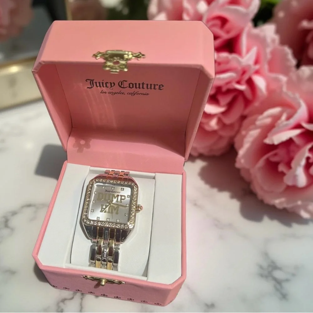 Juicy Couture Los Angeles NWT Gold & Silver Tone “DUMP HIM” Rhinestone Watch - Picture 8 of 8